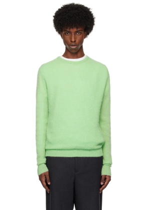 AURALEE Green Baby Suri Alpaca Sheer Knit Sweater
