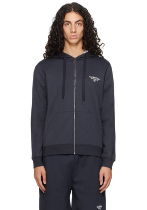 Valentino Navy Printed-Logo Hoodie