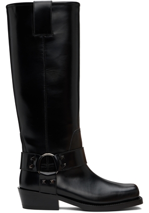 Valentino Garavani Black Rockstud Tall Biker Boots