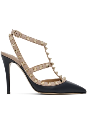 Valentino Garavani Taupe & Navy Rockstud Caged 100mm Heels
