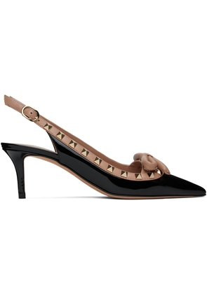 Valentino Garavani Black & Pink Rockstud Bow Slingback Heels