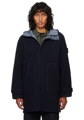 Stone Island Navy 71330 Wool Nylon Panno Double Coat