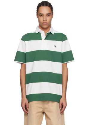 Polo Ralph Lauren White & Green Jersey Rugby Short Sleeve Polo