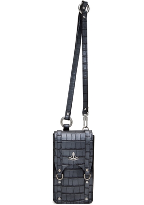 Vivienne Westwood Gray Mini Max Crossbody Croc-Embossed Pouch