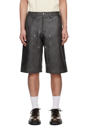 Andersson Bell Gray Double Knee Faux-Leather Shorts