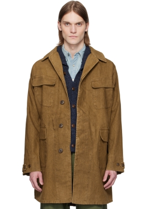 RRL Brown Bonded Linen Walking Coat