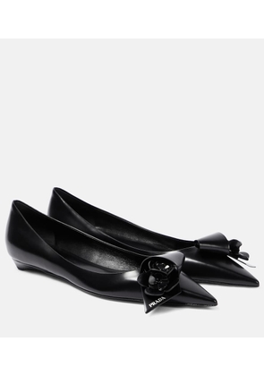 Prada Floral-applique leather ballet flats