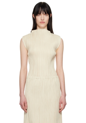 LE17SEPTEMBRE Beige Pleated Mock Neck Sleeveless Top