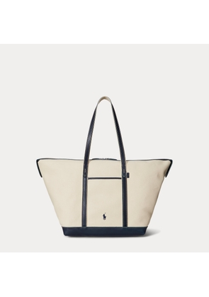 Leather-Trim Canvas Large Shopper Tote