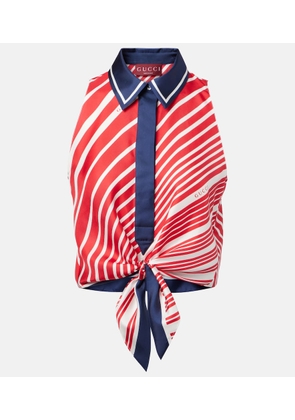Gucci Striped tie-detail silk twill top