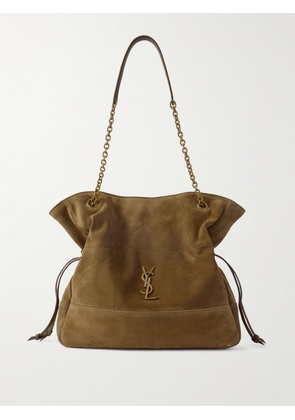 SAINT LAURENT - Jamie Shopping Appliquéd Quilted Suede Shoulder Bag - Green - One size