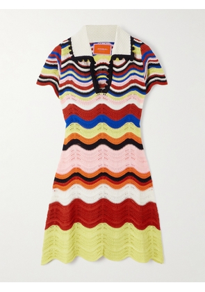 La DoubleJ - Scalloped Striped Pointelle-knit Cotton Mini Dress - Multi - xx small,x small,small,medium,large,x large,xx large