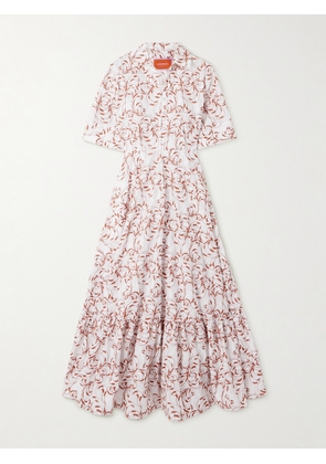 La DoubleJ - San Pietro Tiered Embroidered Voile Maxi Shirt Dress - White - xx small,x small,small,medium,large,x large,xx large