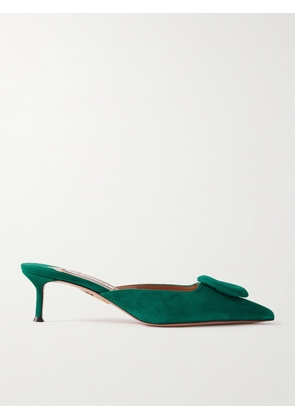 Aquazzura - The Hoop 50 Suede Mules - Green - IT36,IT36.5,IT37,IT37.5,IT38,IT38.5,IT39,IT39.5,IT40,IT40.5,IT41,IT41.5,IT42