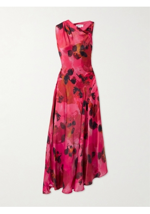 Victoria Beckham - Draped Floral-print Silk-satin Midi Dress - Red - UK 4,UK 6,UK 8,UK 10,UK 12,UK 14