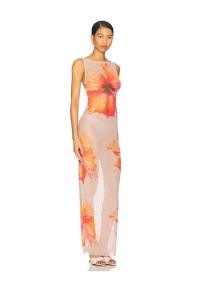Good American Gauze Mesh Maxi Dress in Neutral,Orange. Size M. Also in L, S.