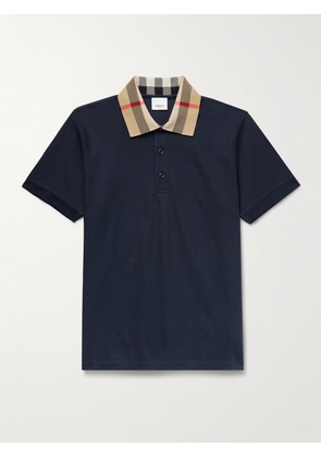 Burberry - Check-Trimmed Cotton-Piqué Polo Shirt - Men - Blue - S