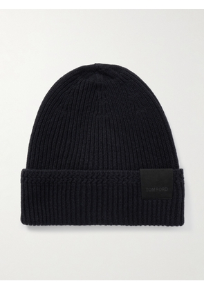 TOM FORD - Logo-Appliquéd Ribbed Cashmere Beanie - Men - Blue - S
