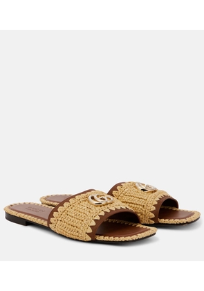 Gucci Double G leather and raffia slides