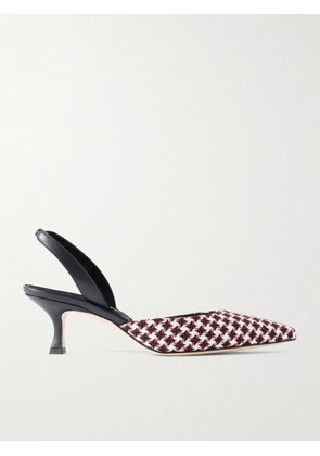 Manolo Blahnik - Carolyne 50 Houndstooth Wool-tweed Slingback Pumps - White - IT36,IT36.5,IT37,IT37.5,IT38,IT38.5,IT39,IT39.5,IT40,IT40.5,IT41,IT41.5,IT42,IT43