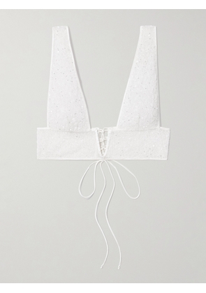 Kiki de Montparnasse - Ange Sequin-embellished Embroidered Tulle Soft-cup Bra - White - x small,small,medium,large