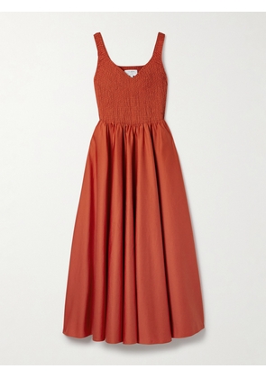 La Ligne - Cruz Shirred Cotton-sateen Midi Dress - Orange - xx small,x small,small,medium,large,x large