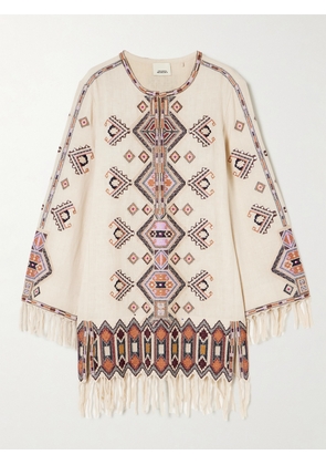 Isabel Marant - Zayana Fringed Embellished Embroidered Silk-gauze Mini Dress - Ecru - FR 34,FR 36,FR 38,FR 40,FR 42