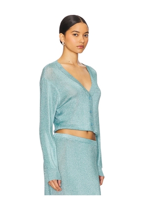 SEROYA Moni Metallic Cardigan Top in Blue. Size M. Also in L, S, XS.