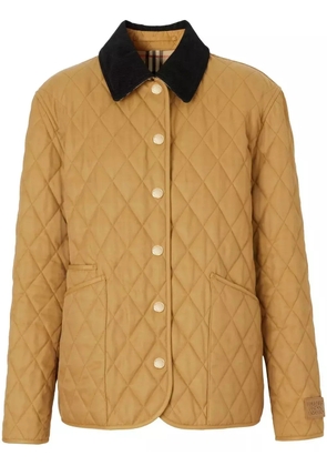 Burberry corduroy-collar diamond-quilted jacket - Brown
