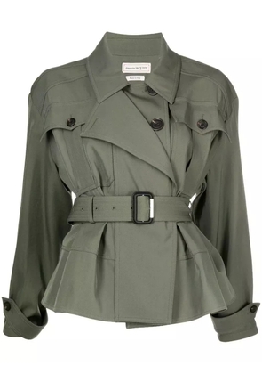 Alexander McQueen peplum-hem belted jacket - Green