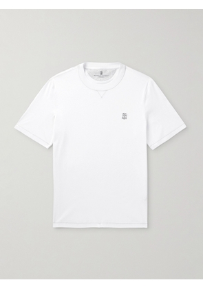 Brunello Cucinelli - Logo-Embroidered Cotton-Jersey T-Shirt - Men - White - S