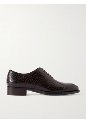 TOM FORD - Elkan Croc-Effect Leather Oxford Shoes - Men - Brown - EU 40
