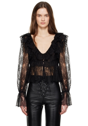 Chloé Black V-Neck Cropped Lace Blouse