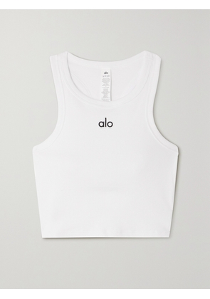 Alo Yoga - Aspire Cropped Ribbed Cotton-blend Jersey Tank - White - x small,small,medium,large