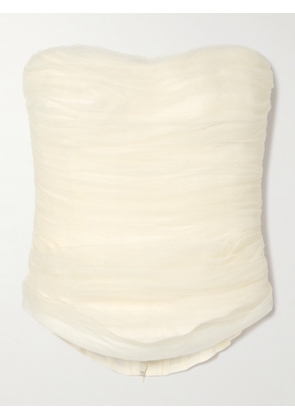 Danielle Frankel - Milo Organza And Grosgrain-trimmed Ruched Tulle Bustier Top - Off-white - US0,US2,US4,US6,US8,US10