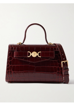 Versace - Medium Embellished Croc-effect Leather Shoulder Bag - Burgundy - One size