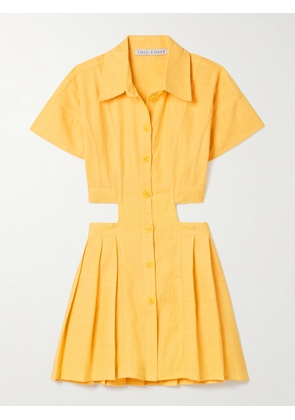 Tolu Coker - Cutout Pleated Ramie Mini Shirt Dress - Yellow - x small,small,medium,large
