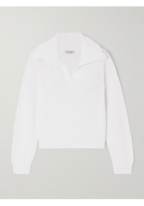 Brunello Cucinelli - Sequined Cotton-blend Polo Sweater - White - xx small,x small,small,medium,large,x large,xx large