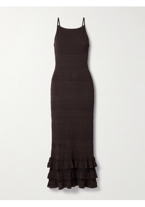 STAUD - Bliss Ruffled Pointelle-knit Maxi Dress - Brown - x small,small,medium,large,x large