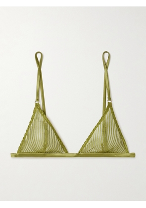 Kiki de Montparnasse - Silk-blend Satin-trimmed Embroidered Tulle Soft-cup Triangle Bra - Yellow - x small,small,medium,large