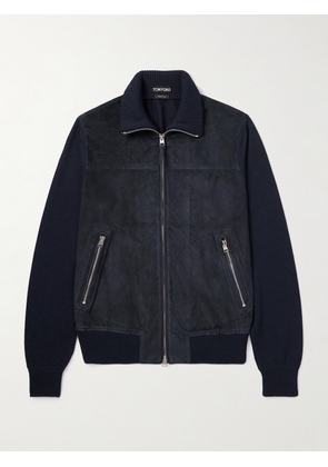 TOM FORD - Slim-Fit Suede and Merino Wool and Cashmere-Blend Jacket - Men - Blue - IT 46