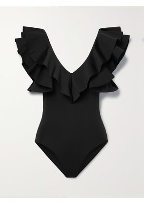 Maygel Coronel - + Net Sustain Santa Ruffled Swimsuit - Black - Petite,One Size,Extended