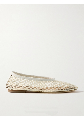 STAUD - Alba Leather-trimmed Crocheted Ballet Flats - Off-white - IT35,IT35.5,IT36,IT36.5,IT37,IT37.5,IT38,IT38.5,IT39,IT39.5,IT40,IT40.5,IT41,IT41.5,IT42