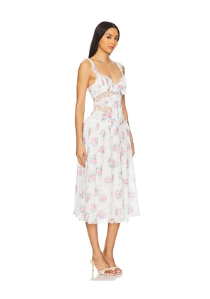 For Love & Lemons Doily Bouquet Midi Dress in White. Size M. Also in L, S, XS.