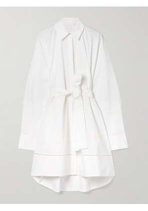 Proenza Schouler - Sammy Belted Crochet-trimmed Cotton-blend Poplin Mini Shirt Dress - White - US0,US2,US4,US6,US8,US10,US12