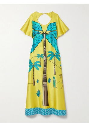 Cristiano Marcheli - Brigitte Open-back Printed Silk-satin Maxi Dress - Yellow - x small,small,medium,large,x large