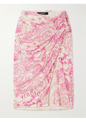 Versace - Wrap-effect Draped Printed Silk-satin Skirt - Pink - IT36,IT38,IT40,IT42,IT44,IT46,IT48,IT50
