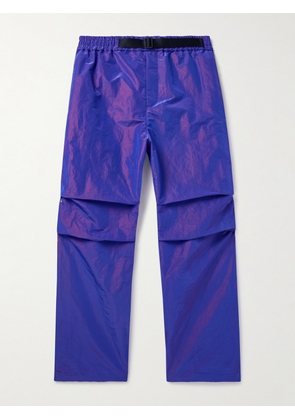 Burberry - Belted Logo-Embroidered Iridescent Shell Trousers - Men - Purple - S