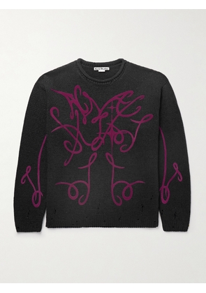 Acne Studios - Kawii Cyber Logo-Flocked Distressed Metallic Cotton-Blend Sweater - Men - Gray - XS