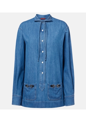 Gucci Horsebit leather-trimmed denim shirt